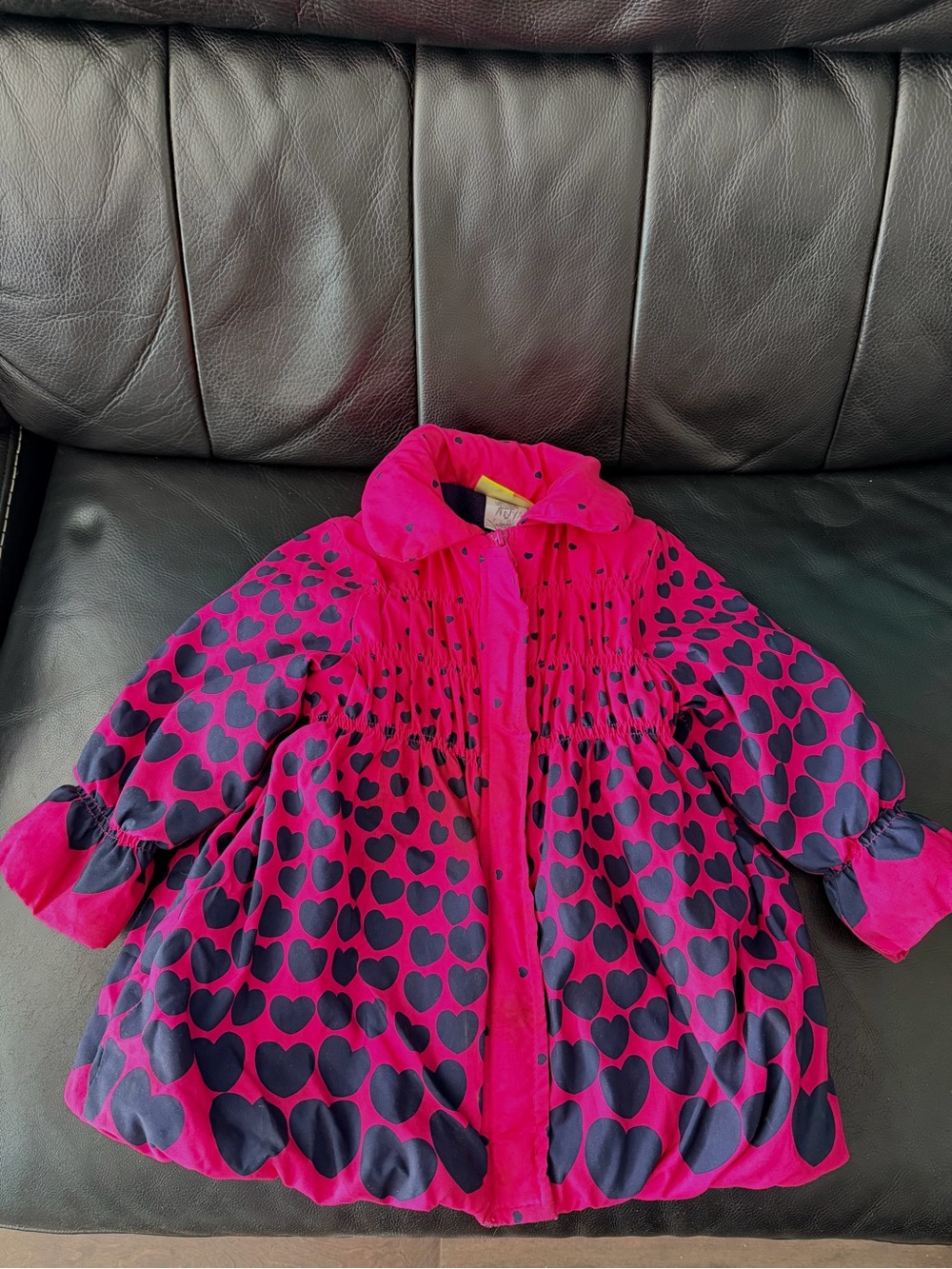 Girls' Hot Pink Heart Print Puffer Coat
